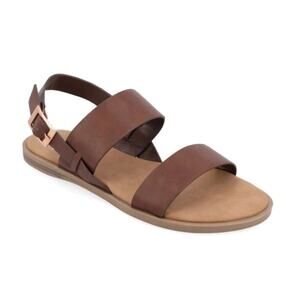 Journee Collection Lavine Sandal 10W Open Toe Faux Leather Comfort Flats Brown